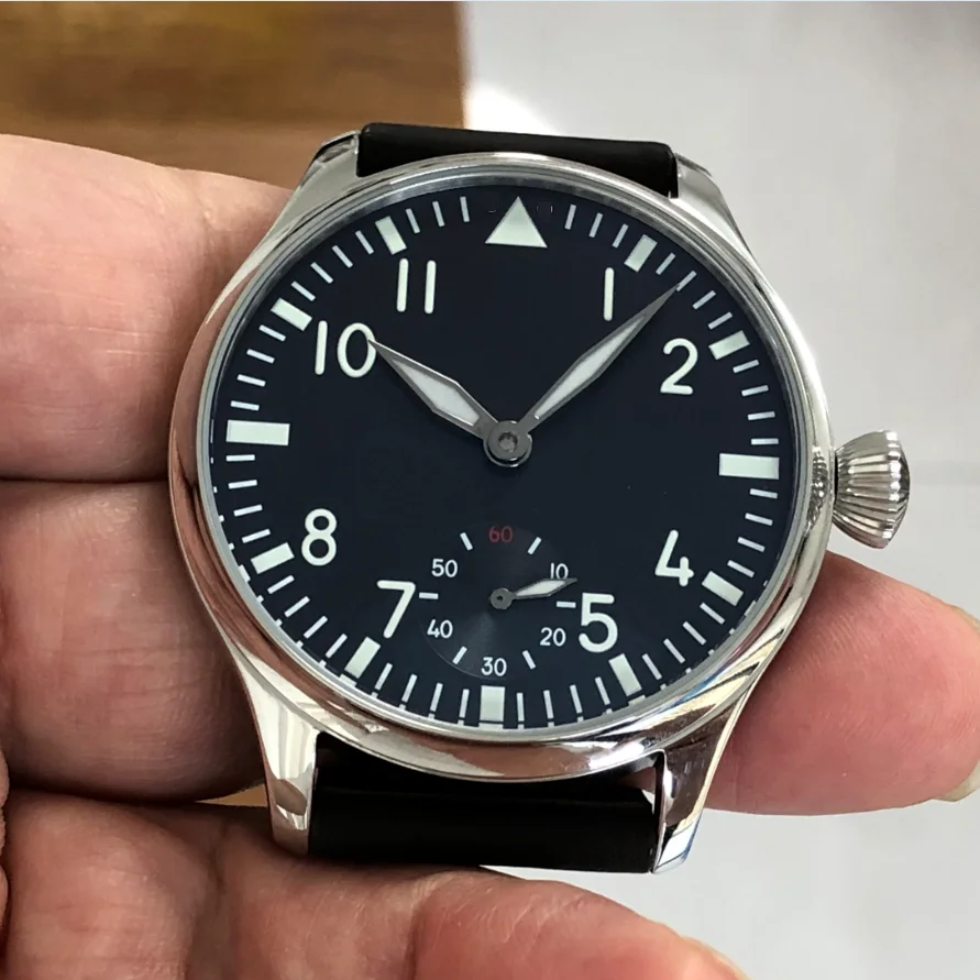 44mm CN 6498 Watch 316L Stainless Steel Cese Geervo Black Luminous Dial  ST3621 Movement Mechanical Pilot Watch GR0919-26