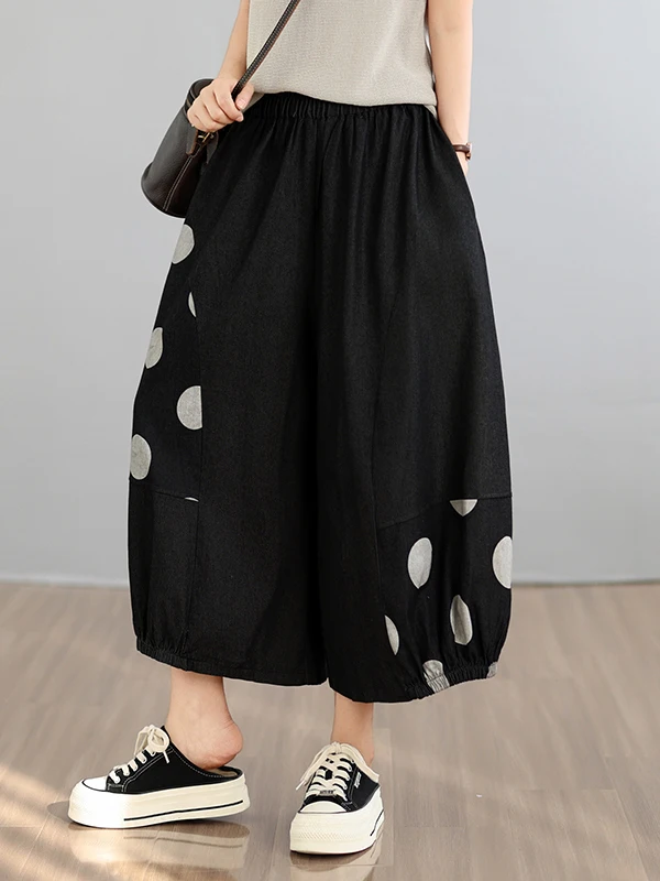 

Artistic Print Patchwork High Waist Loose Fit Summer Denim Jeans Ladies Fashion Wide Leg Pants Cotton Polyester Blend