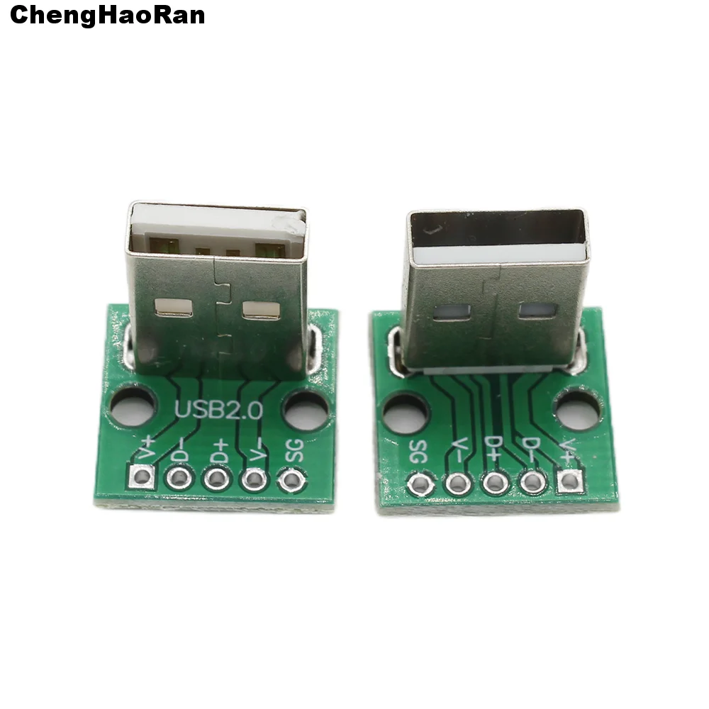 2pcs Vertical USB 2.0 Male Plug Head Connector PCB Converter Adapter Breakout Board 90 Degree Vertical