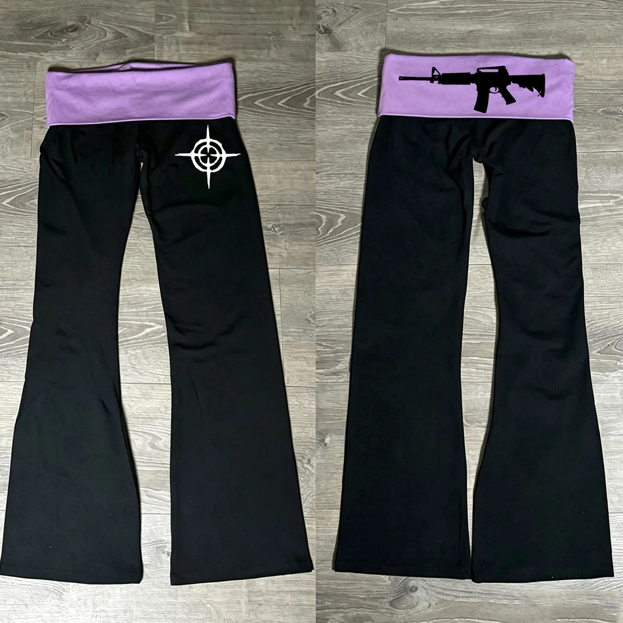 Ästhetische Hose mit Waffen-Print im Y2K-Stil, Punk-Rock-Style, bequeme Hose mit weitem Bein, Gothic-Retro-Casual-Damenstil, Emo-Girl-Stil. – Detail 2