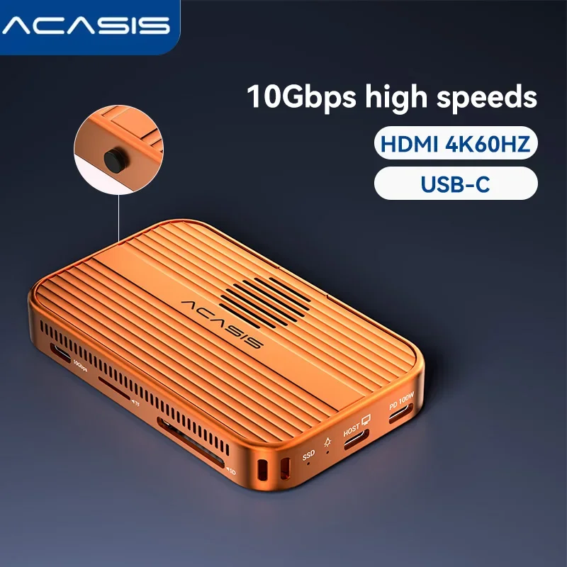 Acasis 10Gbps USB-C Docking Station|M.2 NVMe SSD 8TB USB-A Ports HDMI 4K For iPhone 18pro/pro max&Mac/Windows Laptop