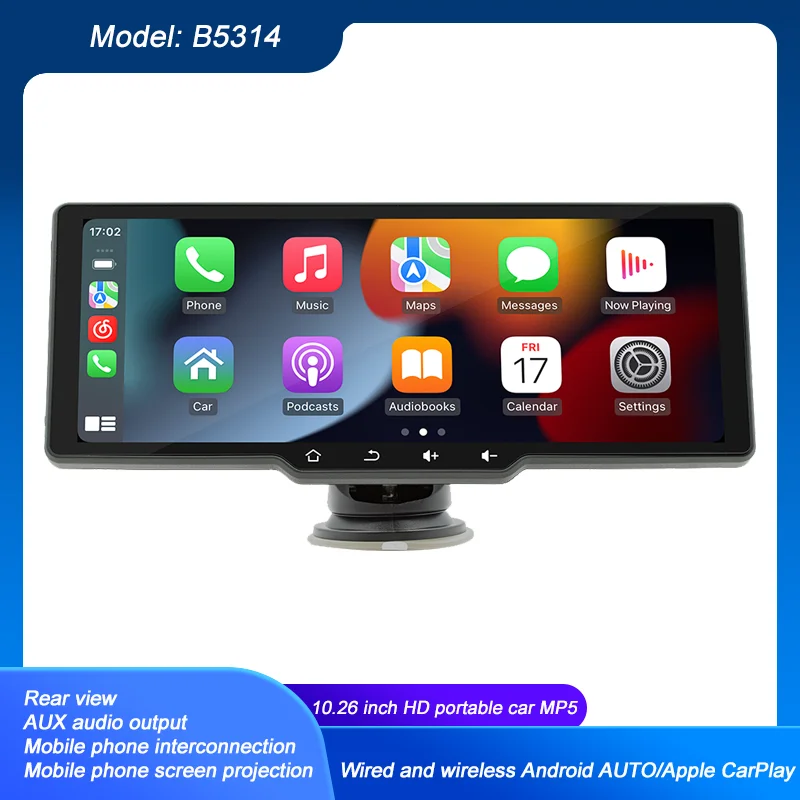 

BQCC 10.26 Inch Portable MP5 Car Radio Video Player Bluetooth Touch Screen Wireless Carplay Android AUTO for Apple or Android