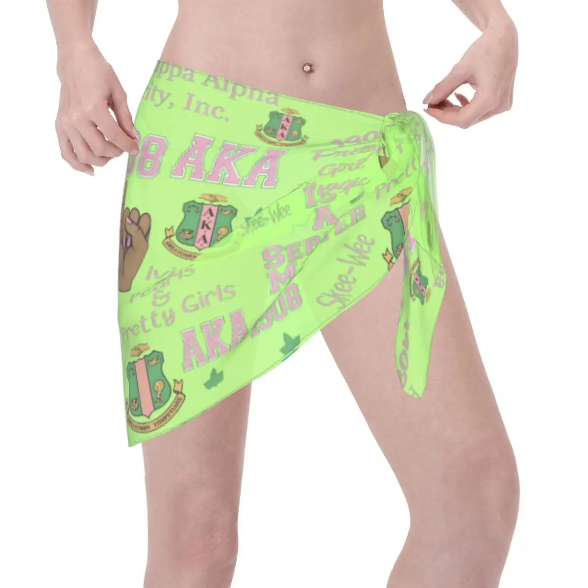 Sarong curtos personalizados AKA Sorority, saída de banho, biquíni estampado, sarong transparente, envoltório de praia