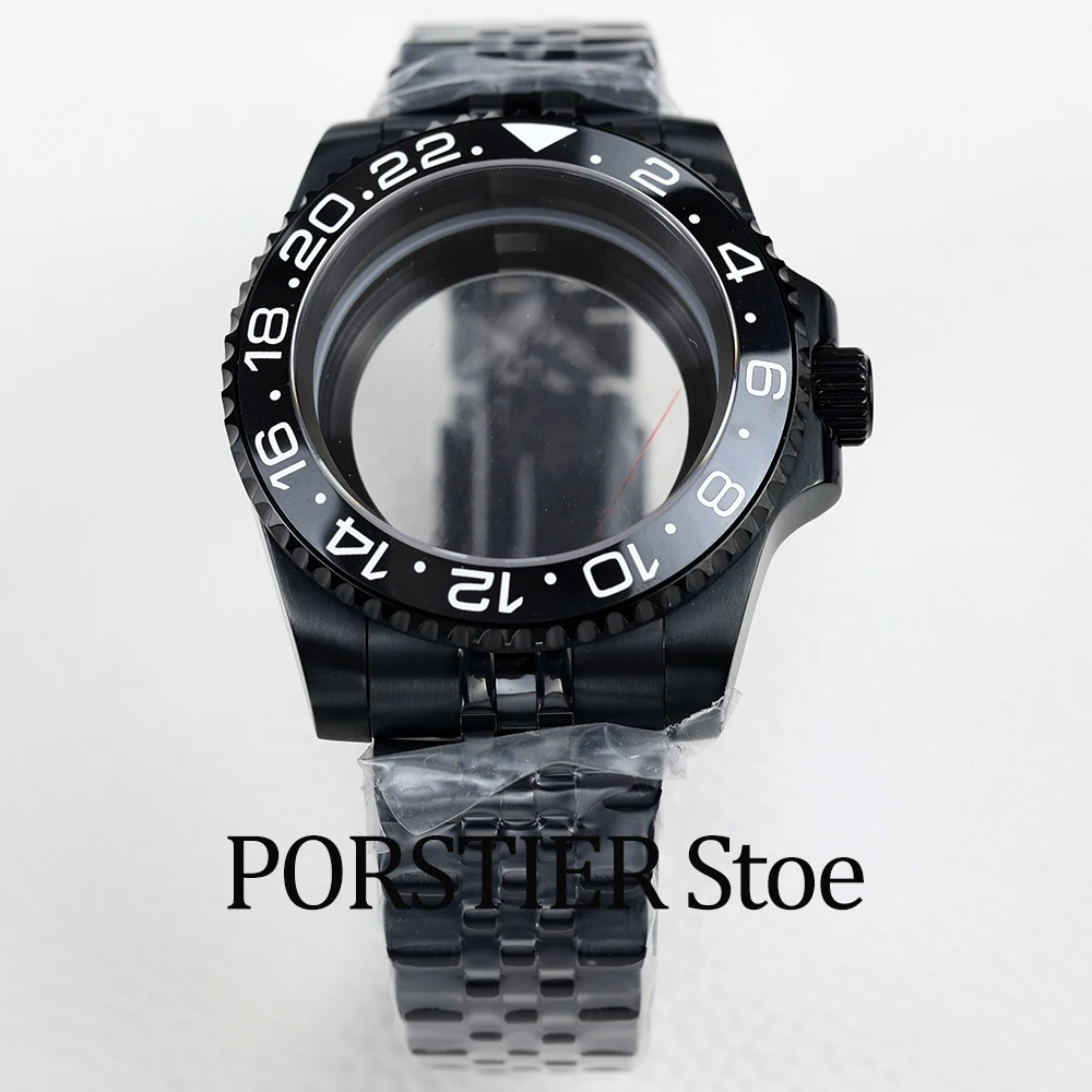 40mm watch case jubilee /oyster bracelet Black pvd stainless steel Sapphire glass fit NH35 NH36 movement 28.5mm Dial sub case