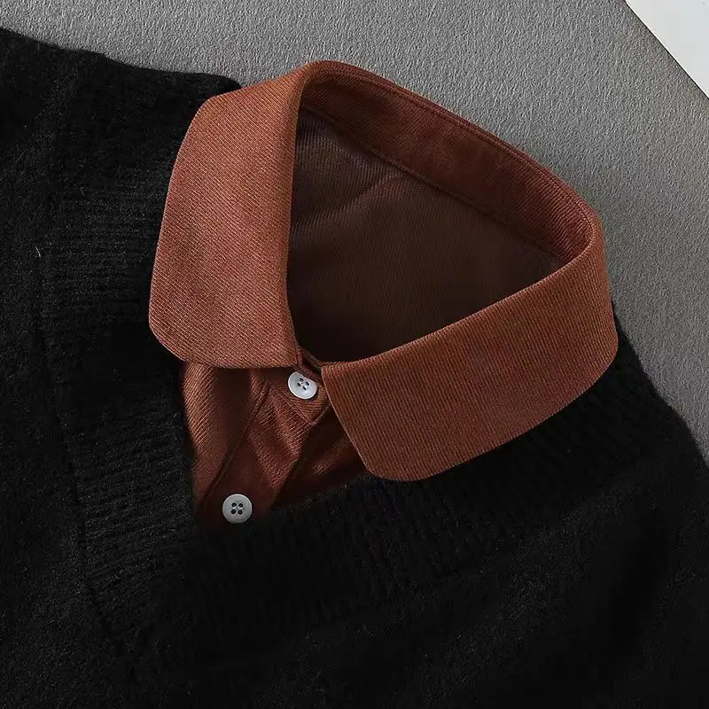 가을 겨울 기모 원단 포인티드 페이크 칼라 여성용 로터스 리프 장식 반셔츠 탈부착 가능한 칼라 액세서리