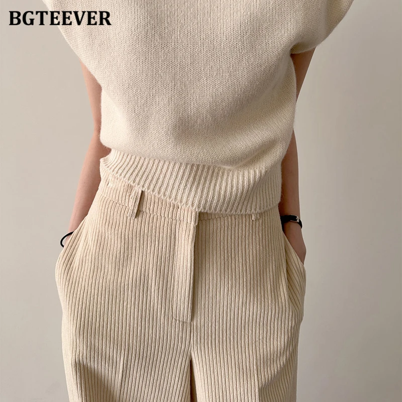 BGTEEVER-Pantalones informales de pierna ancha para mujer, Pantalón de pana con bolsillos sueltos, Primavera