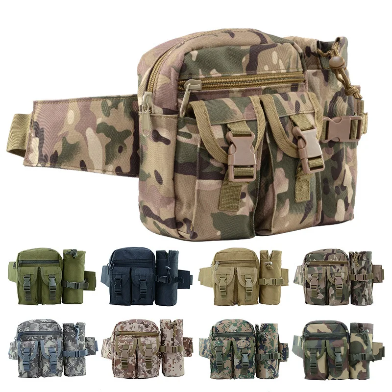 New Outdoor Waist Bag Men Tactical Water Bottle Waterproof Camouflage Hunting Hiking Climbing Fanny Pack Nylon Phone Belt Pack