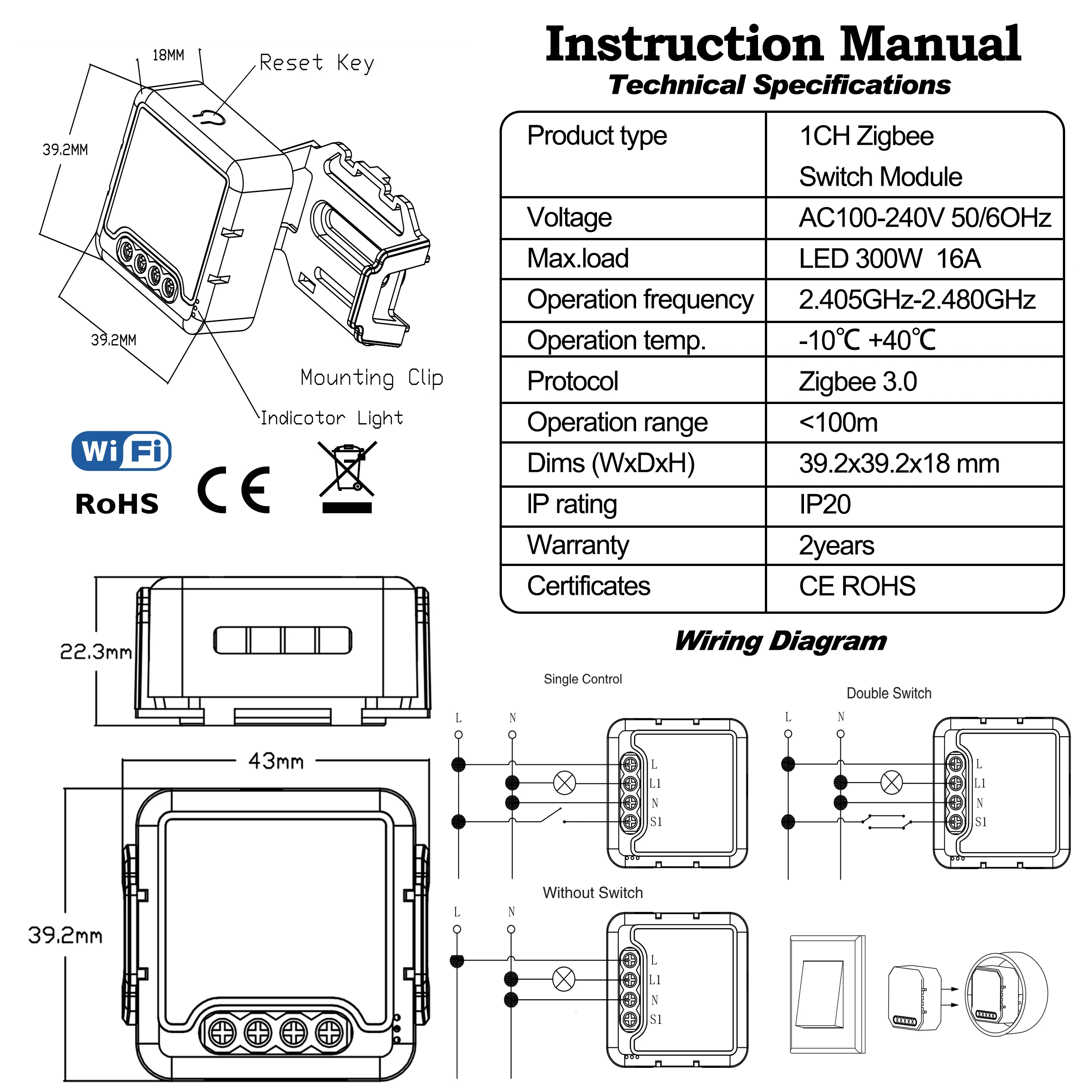 GIRIER Tuya ZigBee Switch Module 16A Smart DIY Universal Breaker Support 2 Way Control Works with Yandex Alice Alexa Google Home