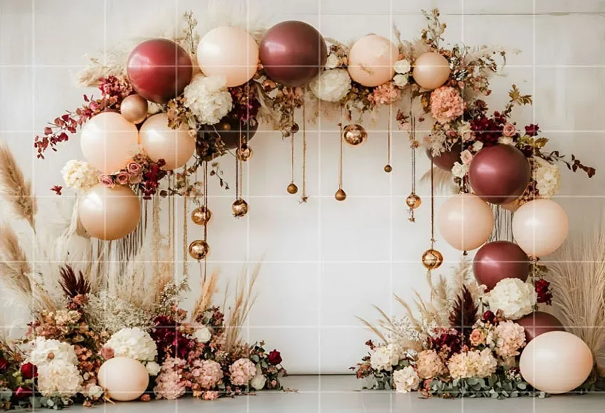 Mehofond Photography Background Burgundy Cream Floral Balloons Birthday Wedding Maternity Portrait Decor Backdrop Photo Studio