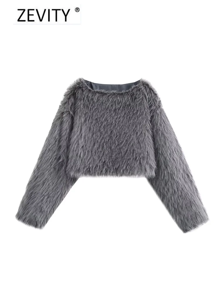 ZEVITY Women Fashion 4 Colors O Neck Long Sleeve Casual Fur Pullover Jacket Female Outerwear Chic Autumn Winter Coat Tops CT7356