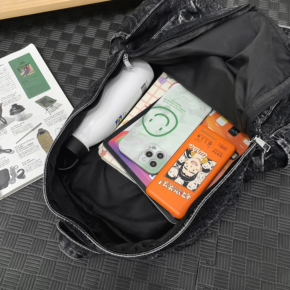 Backpack for Women Men Multi-pocket Shoulder Bag Denim Solid Retro Rucksack Daypack Travel Gym Bag