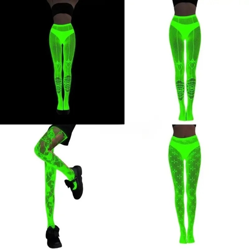 Светящиеся в темноте колготки для женщин, светящиеся колготки с черепом паутины-флуоресцентные ажурные чулки для ночи Хэллоуина-сексуальная вечеринка