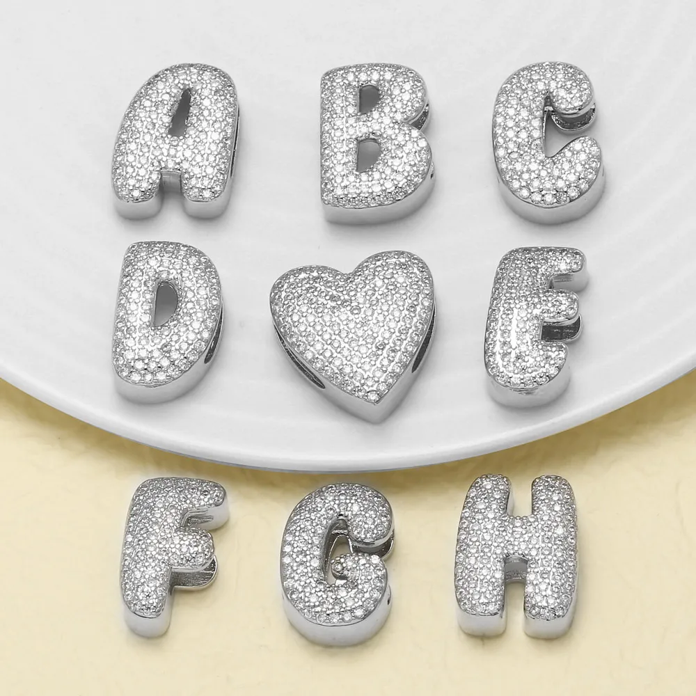 OCESRIO Silver Color White Crystal 26 Letters Pendant for Necklace Copper Gold Plated Initial Jewelry Making Component pdta197