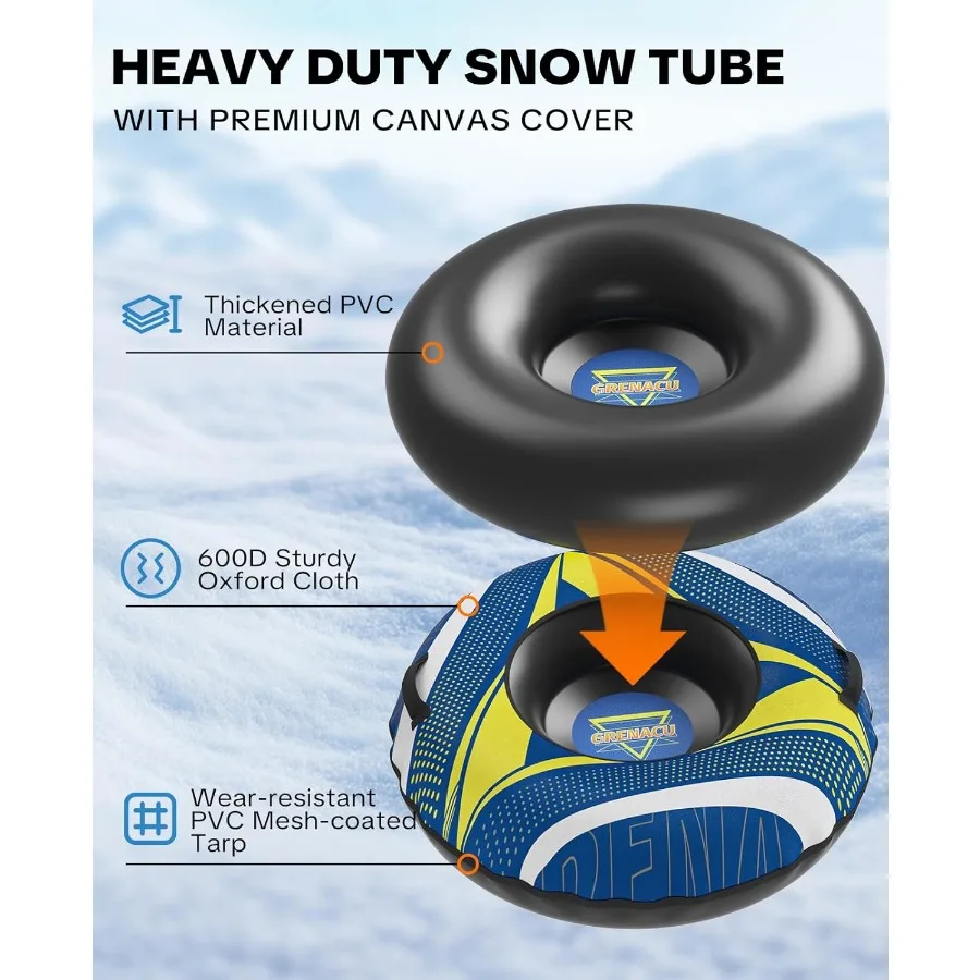 Inflatable Snow Tube Sled Heavy Duty Premium Canvas Covers for Adults Winter Outdoor Fun Snow Toys Red Christmas Birthday Gift