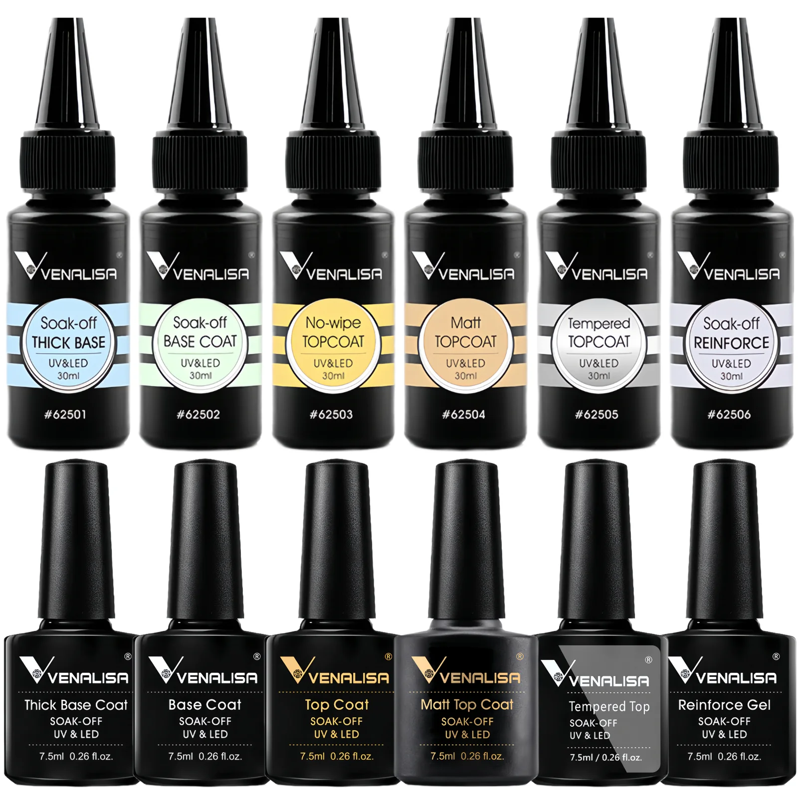 VENALISA 7.5/30/225/1000ml TPO/HEMA FREE Primer BaseCoat No-wipe Matt Top Reinforce Glossy Tempered UV LED Long Lasting Nail Gel