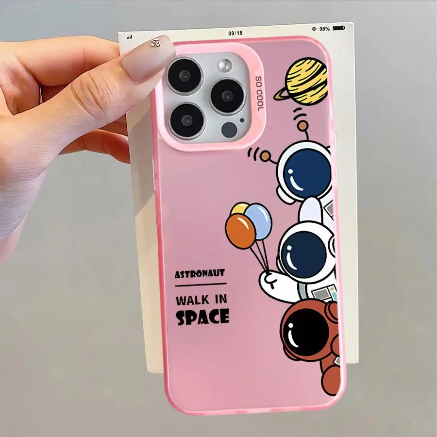 Case for iPhone 14 15 16 Plus 16e 11 12 13 Pro Max Soft Cover Cartoon Astronaut Print