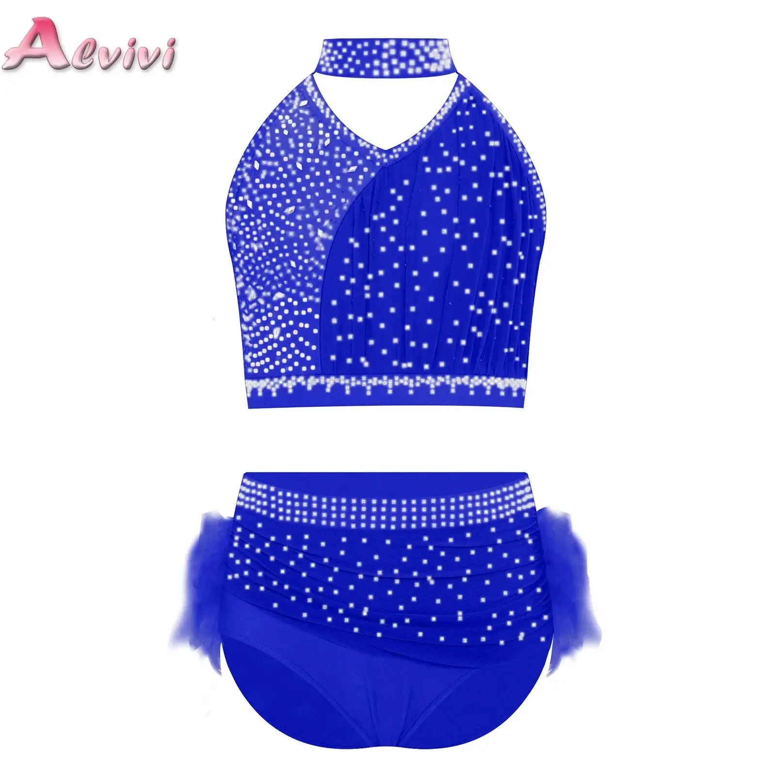 

Girls 2-Piece Set Sparkly Rhinestones Lyrical Ballet Dance Outfit Figure Skating Gymnastics Competition Performance Clothes