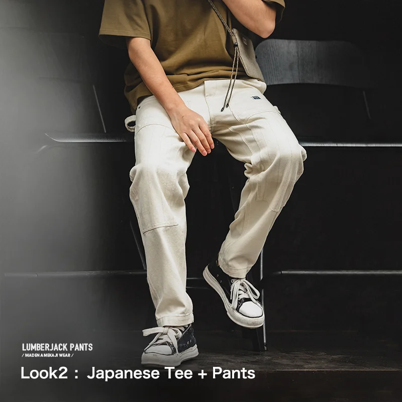 Maden Multi Pockets White Jeans Vintage Baggy Workwear Old Fashion Functional Design Chino Pants Mens Modified Lumberjack Pants