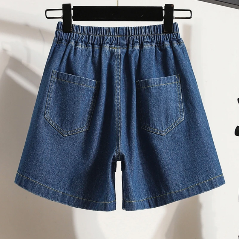 Qiukichonson 5XL Oversize Denim Shorts Women 2023 Spring Summer High Waisted Cute Soft Girl Frilly Wide Leg  Jeans Shorts Loose