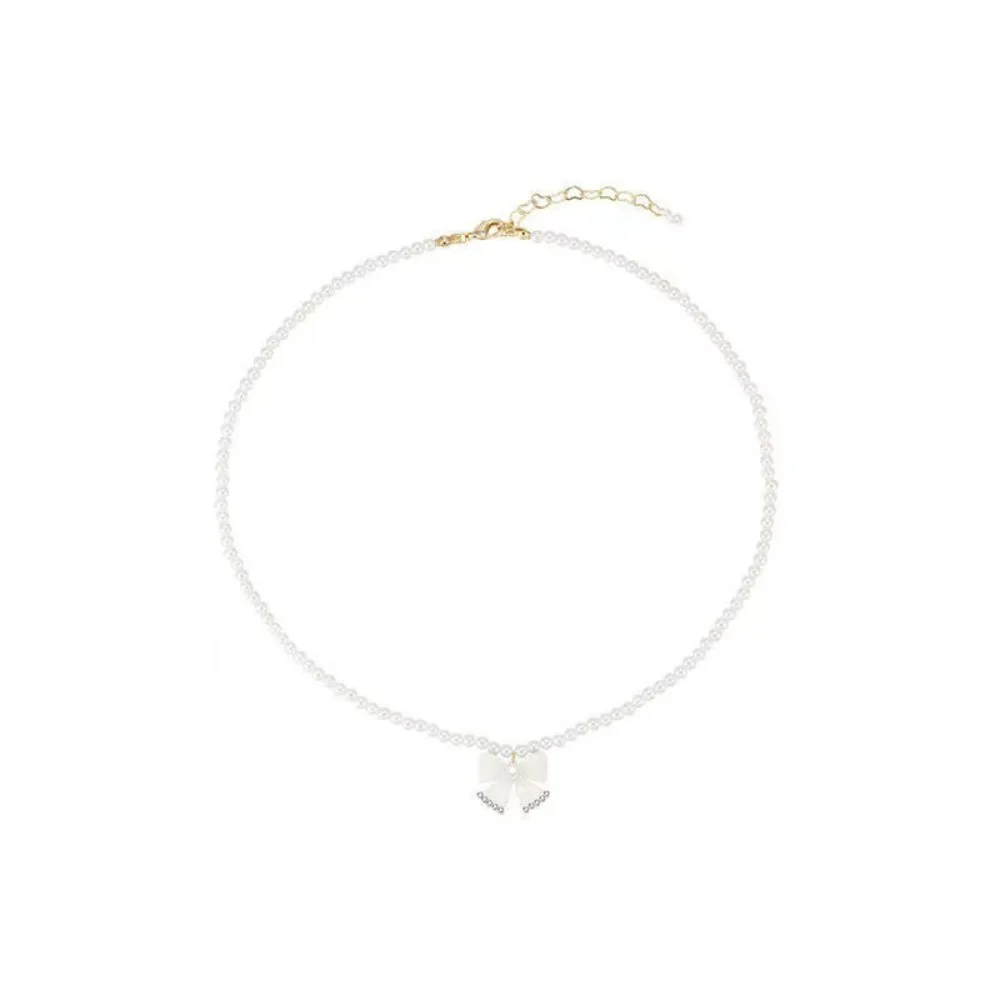 模造真珠の弓のネックレス,弓の装飾,シンプルなヴィンテージ,甘いチェーン,新しい