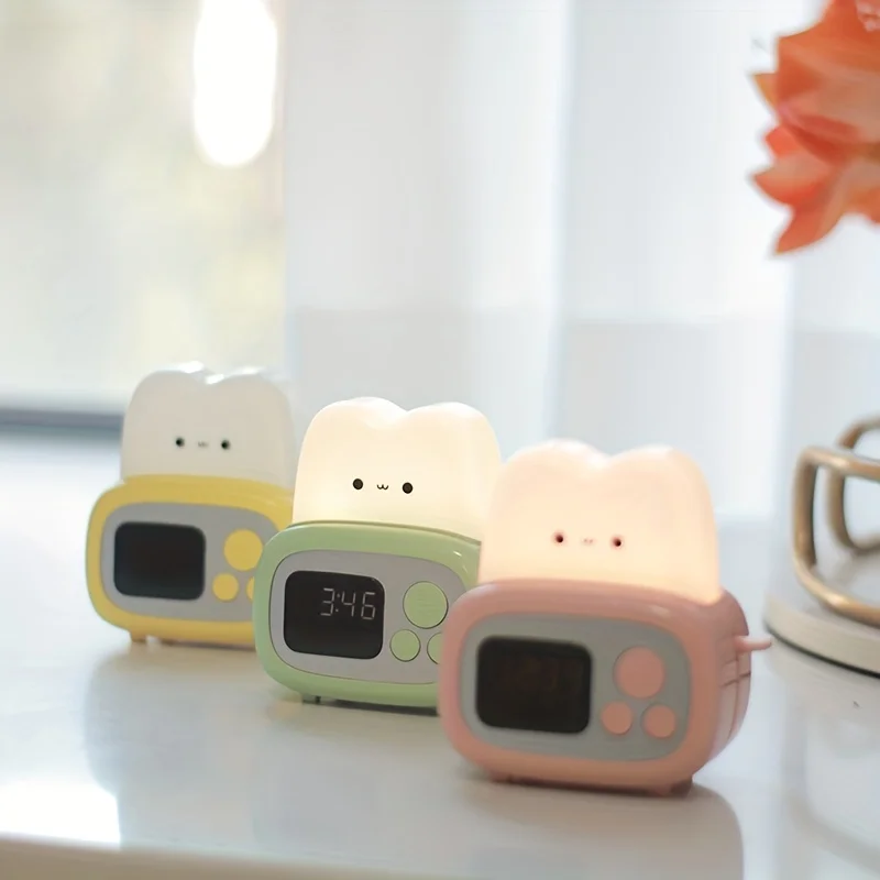 1pc Time toaster night light  High appearance level Bedside light cute sleeping light cartoon mini alarm clock