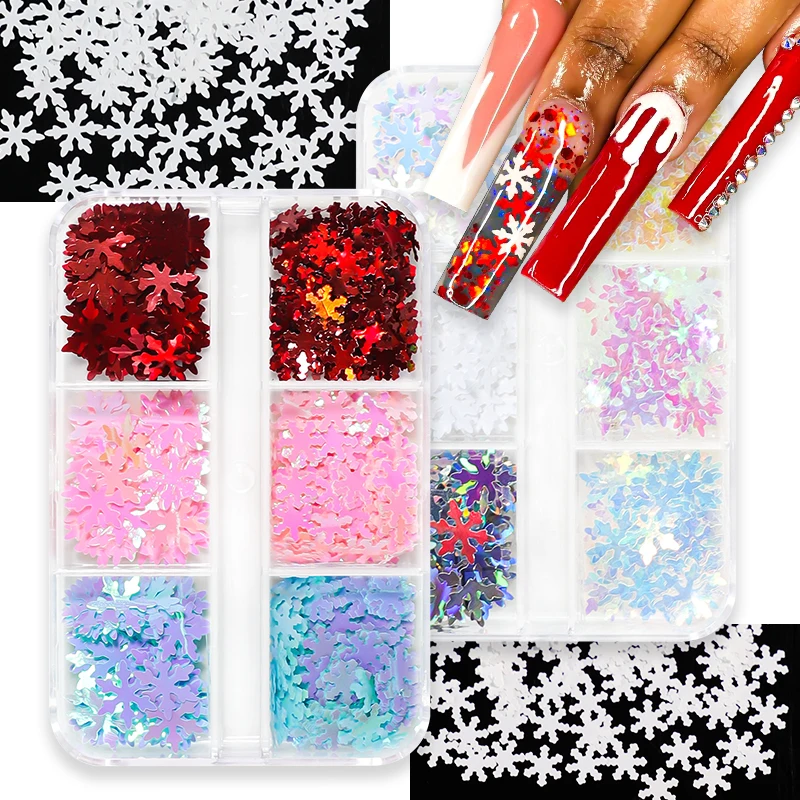 6 Grids Fluorescence Nail Glitter Sequins 3D Holographic Butterfly Star Snowflake Flakes Slices Manicure Nails Art Decoration