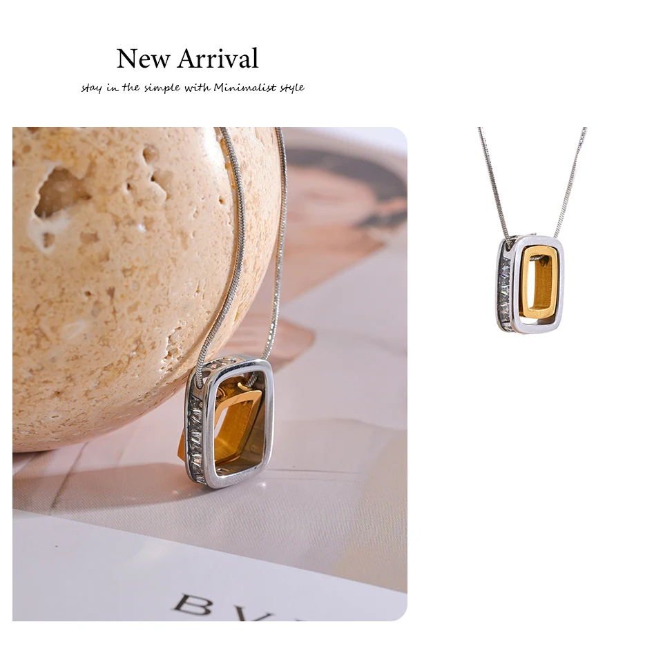 Yhpup 316l Edelstahl Quadrat Hohl Doppel Layered Overlay Anhänger Halskette Zirkonia Unisex Liebhaber Schmuck Männer Frauen – Detail 11