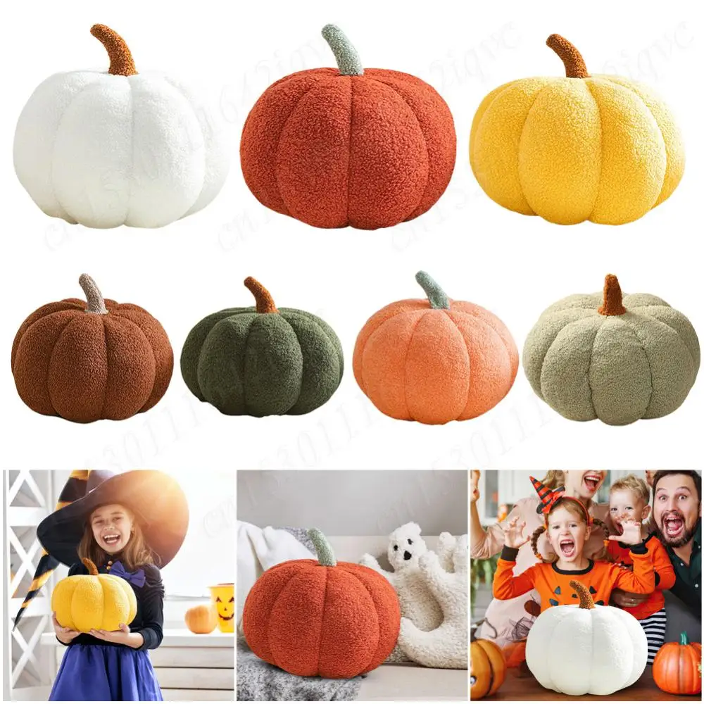 3D Pumpkin Throw Pillow Teddy Fleece Funny Pumpkin Plush Pillow Creative Special-Shaped Sofa Cushion Party Halloween Home Decor