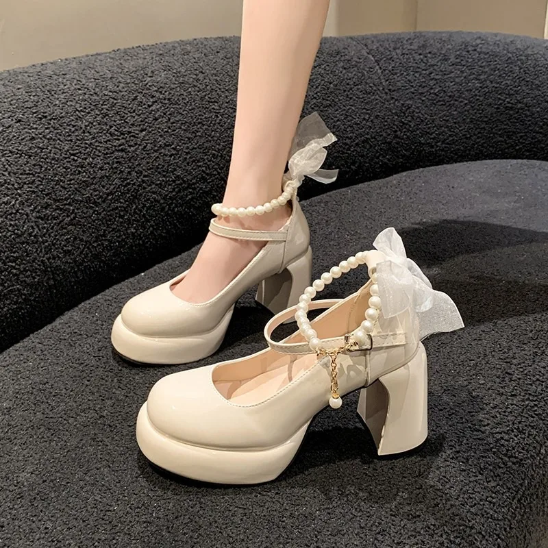 Spring Punk  Chunky Platform High Heels Pumps Women Thick Heel Mary Jane Lolita Shoes Woman Patent Leather Cosplay Shoes