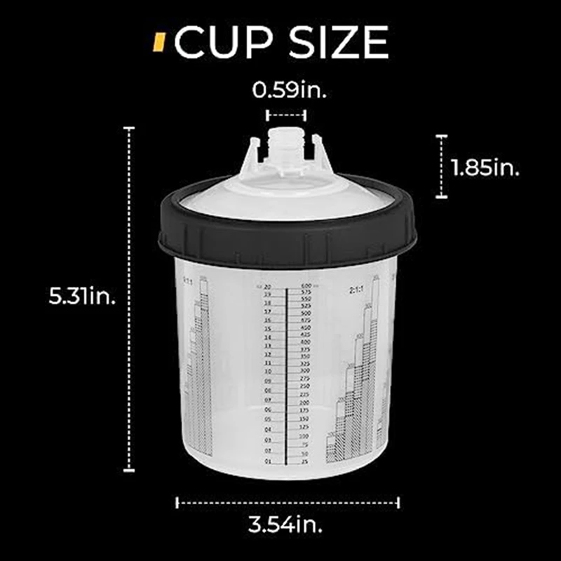 Paint Gun Cup Liner And Lid System As Shown 20Oz Kit 50 Lids 50 Liners 1 Hard Cup With Retaining Ring And 20 Cup Sealing Plugs