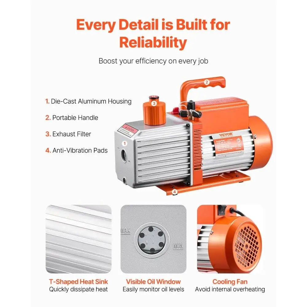 مضخة تفريغ دوارة 9 CFM 2 مرحلة HVAC تتضمن الزيت
