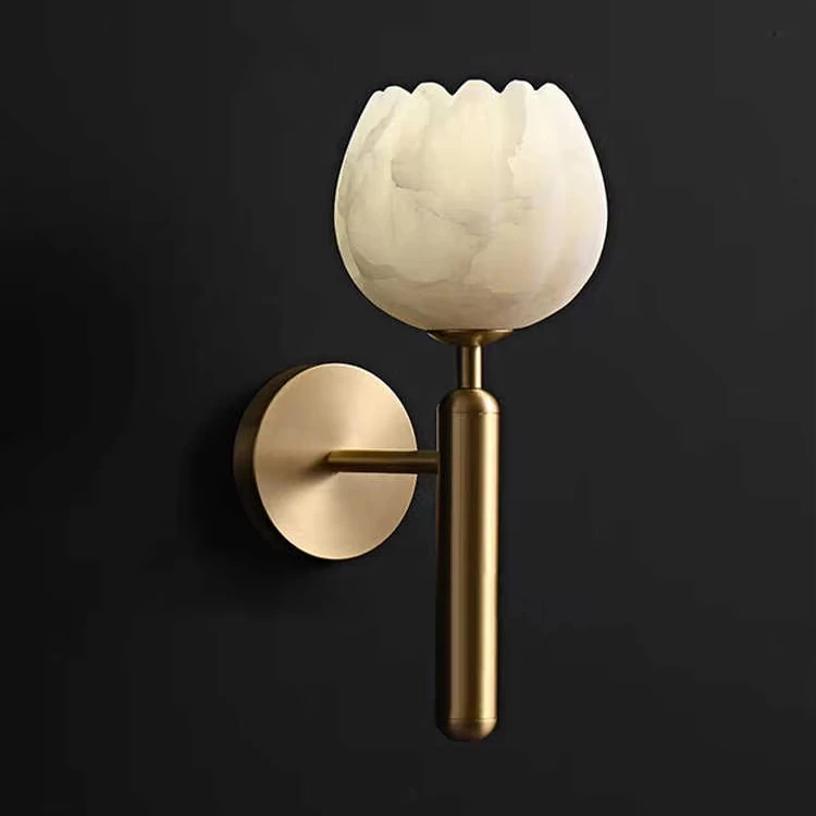 New Chinese bedside, simple and modern all-copper marble, light and luxurious bedroom, Nordic wall lamp