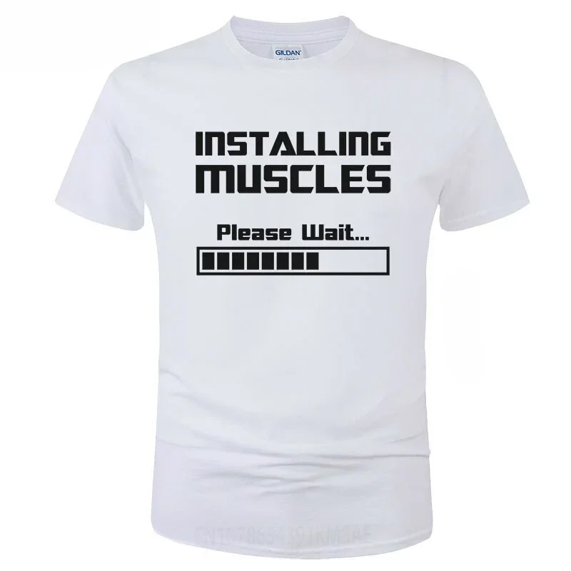 New Tshirts Installing Muscles Please Wait Loading Bar Funny Print T Shirt Men Women Summer Cotton Short Sleeve Cool Tees