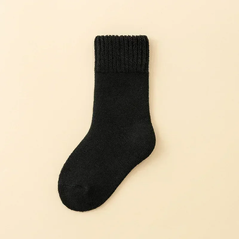 Warm Wool Furry Kids Sock for Boy Girl Simplicity Fashion Solid Color Calf Sock for Children Autumn Winter Cashmere Plush Sock