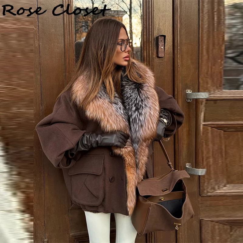 

Faux Fur Collar Women's Coat Oversized Hooded Jacket Loose Single Breasted Outerwears 2025 NEW Winter Vintage Lady Coats