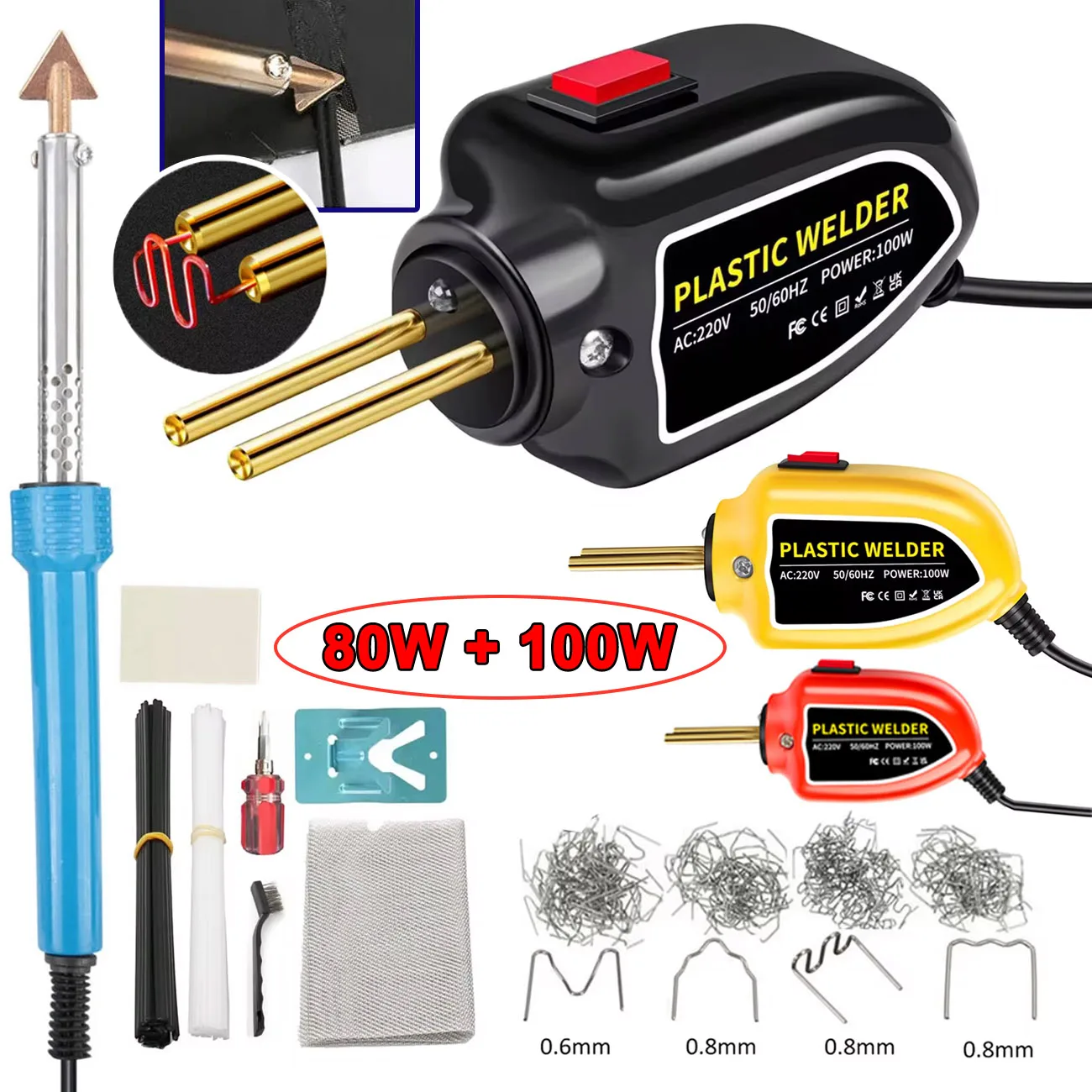 100W Portable Plastic Welder Hot Stapler Plastic Repair Kit Car Bumper Crack Kayak Repair 80W Electric Soldering Iron Stand tool