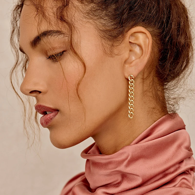 925 Sterling Silver Ear Needle Minimalist Oval Hoop Earrings Women\'s Fashion Chain Geometric Pendant Earings Fine Jewelry Gift