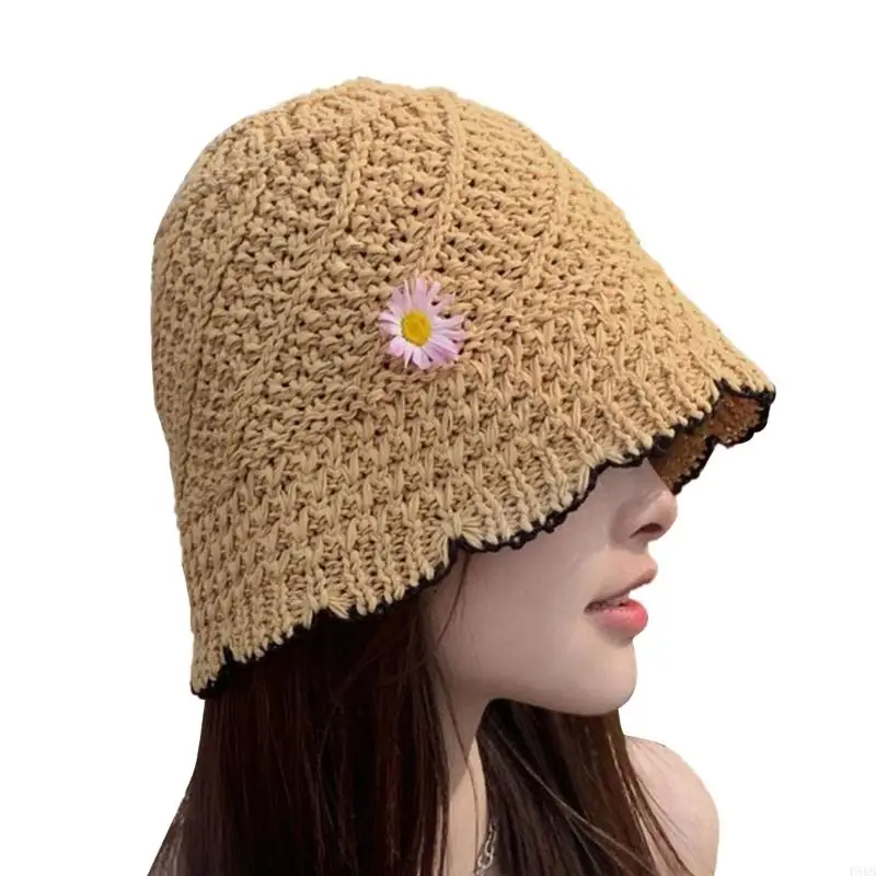 P88B Bucket Hat Breathable Knit Bucket Short Brim Hat Summer Womens Basin Hat