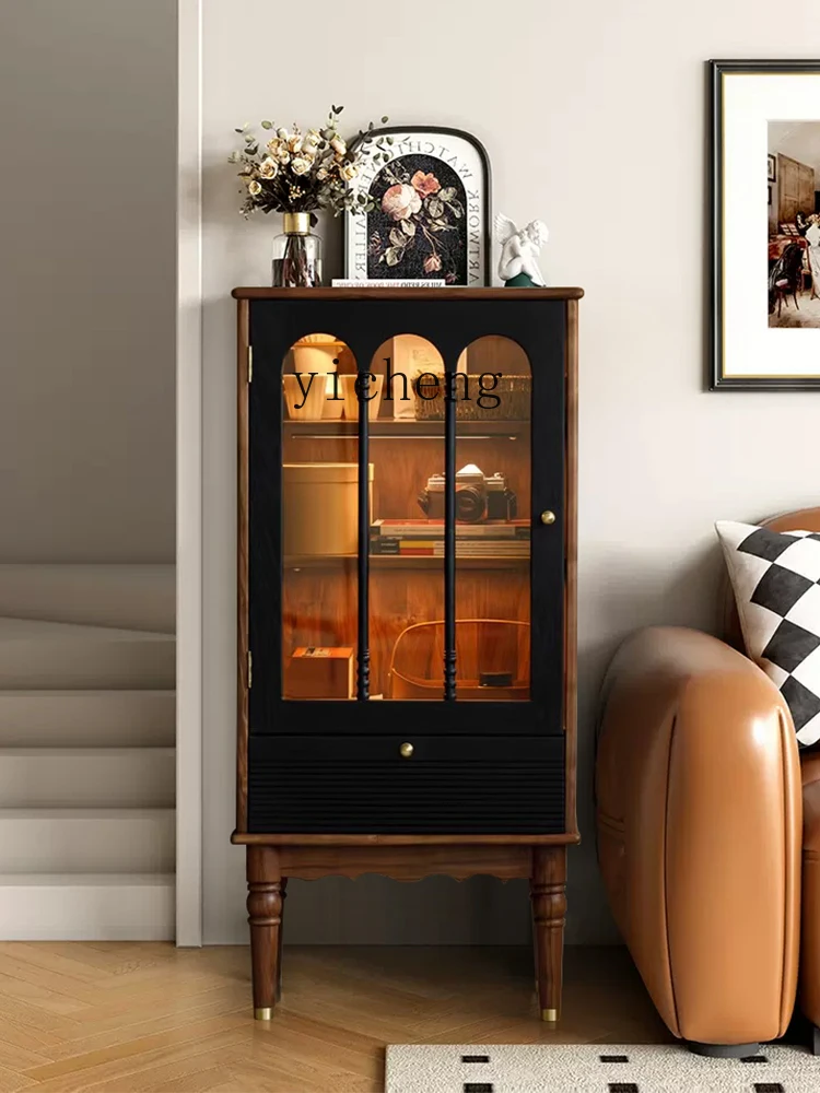 ZF Display Cabinet Made of Glass Black Walnut Hand Cabinet Solid Wood Sofa Sideboard Cabinet