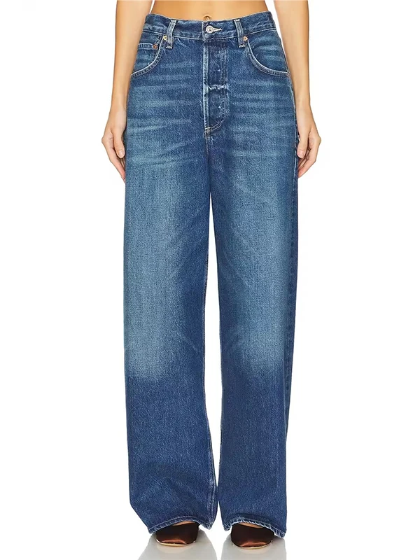 

Citizens of Humani High Waist Wide Leg Floor Length Jeans Women's Straight Leg Casual Zipper Sle Loose Fit Denim Pants
