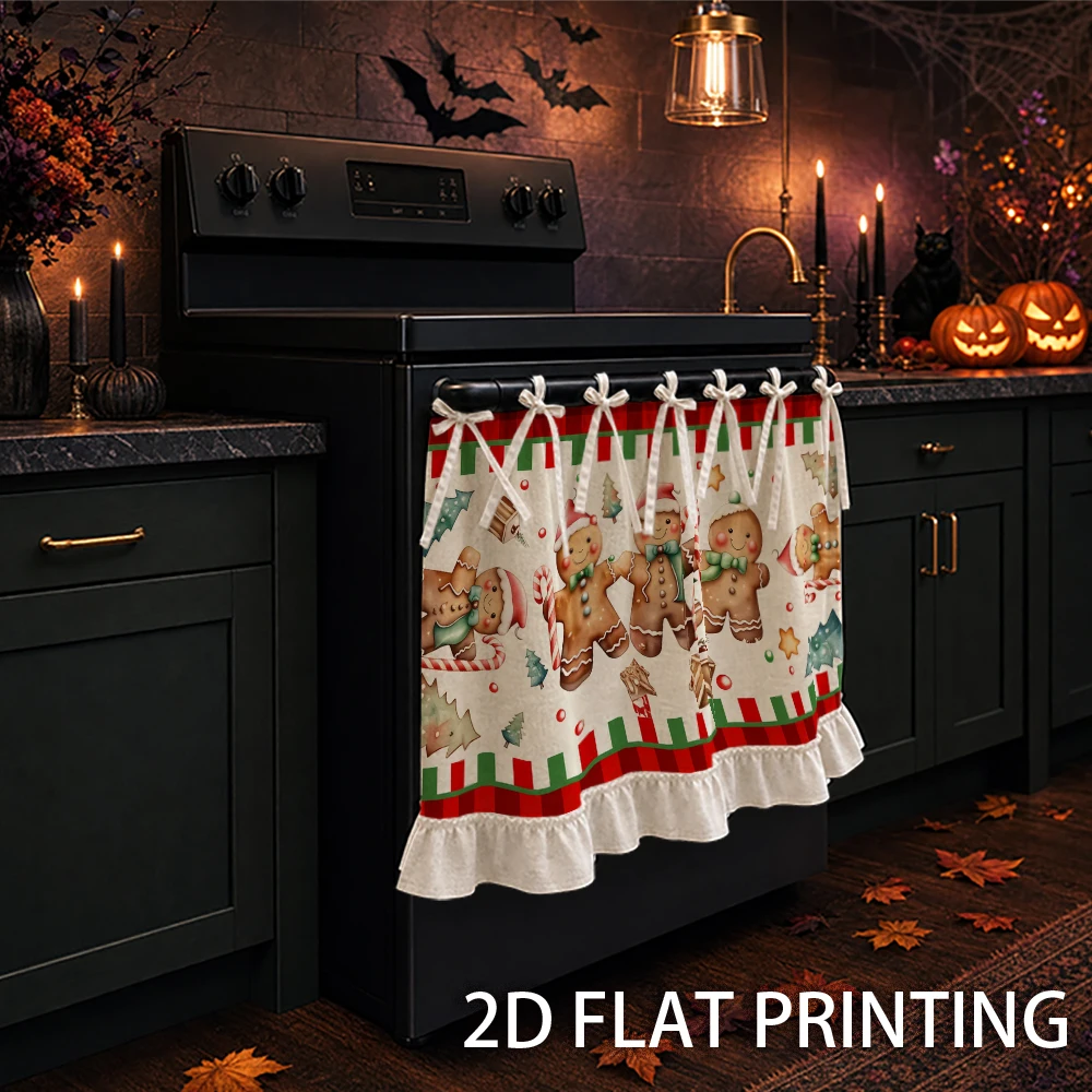 1PC Christmas Kitchen Curtain-Cabinet Curtain-Apron. Cute gingerbread men and candy canes. Can be used as a stove curtain, oven