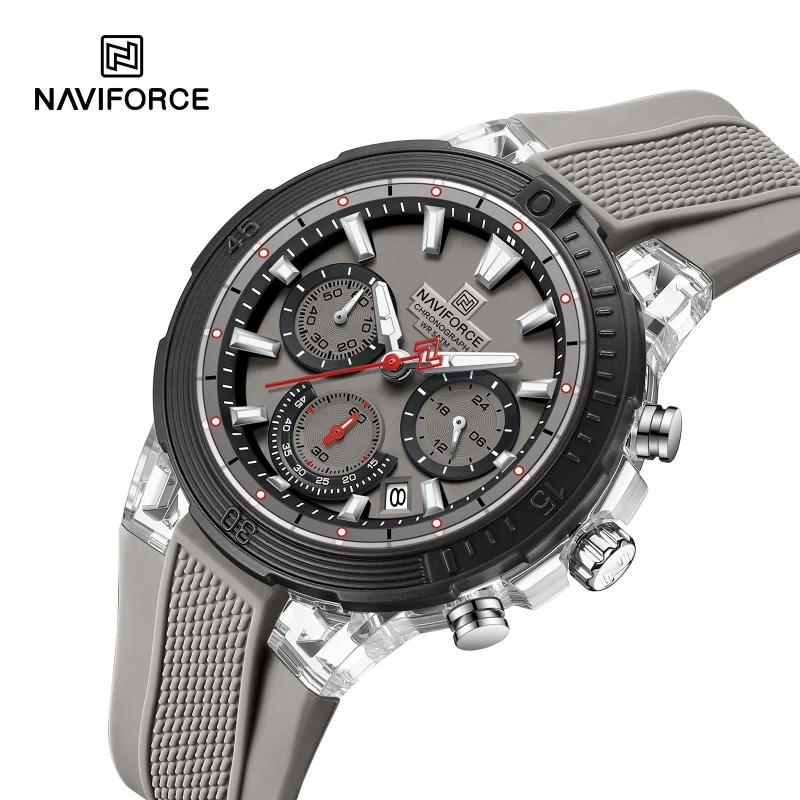 NAVIFORCE Male Wristwatch Quartz Chronograph 24 Hour Clock 5ATM Waterproof Silica Band Trendy Sports Outdoor Man's Daily Watches