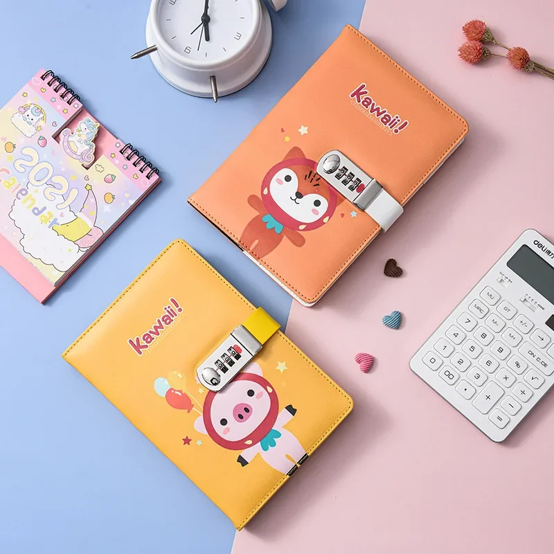 Imagem -04 - Cute Cartoon Password Notebook para Criança Diário Pessoal Código de Bloqueio Notepad Grosso Couro pu Escritório Material Escolar Presente a5