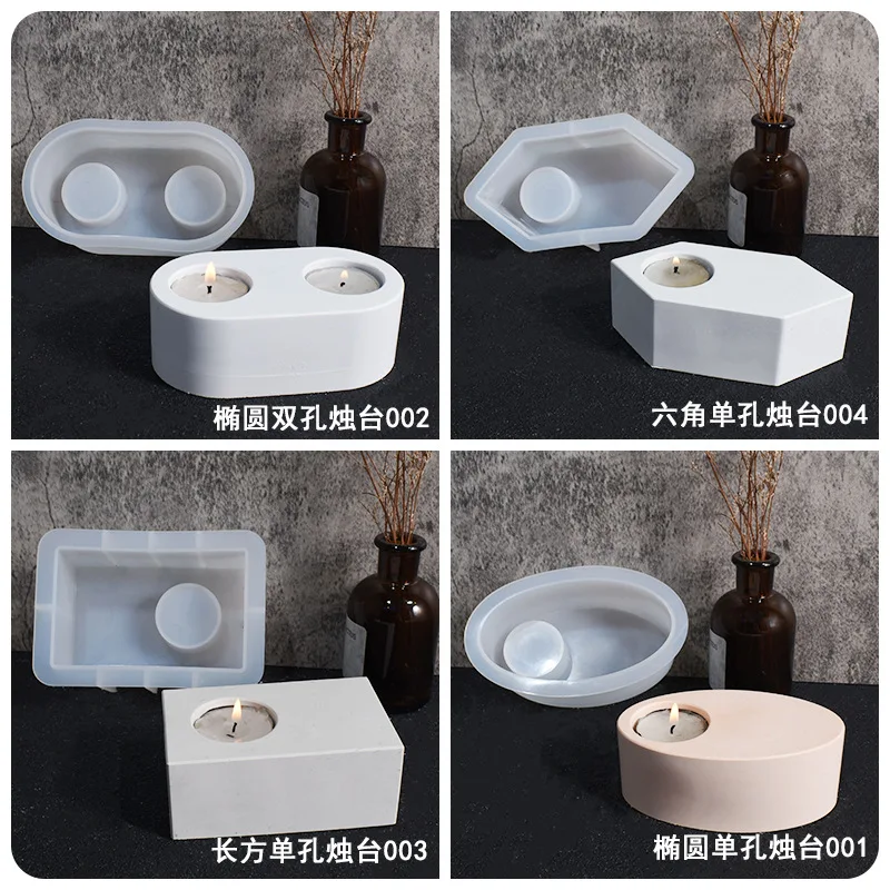 Gypsum cement geometric Candlestick mold Oval single double hole rectangular diamond aroma Candlestick decoration silicone mold