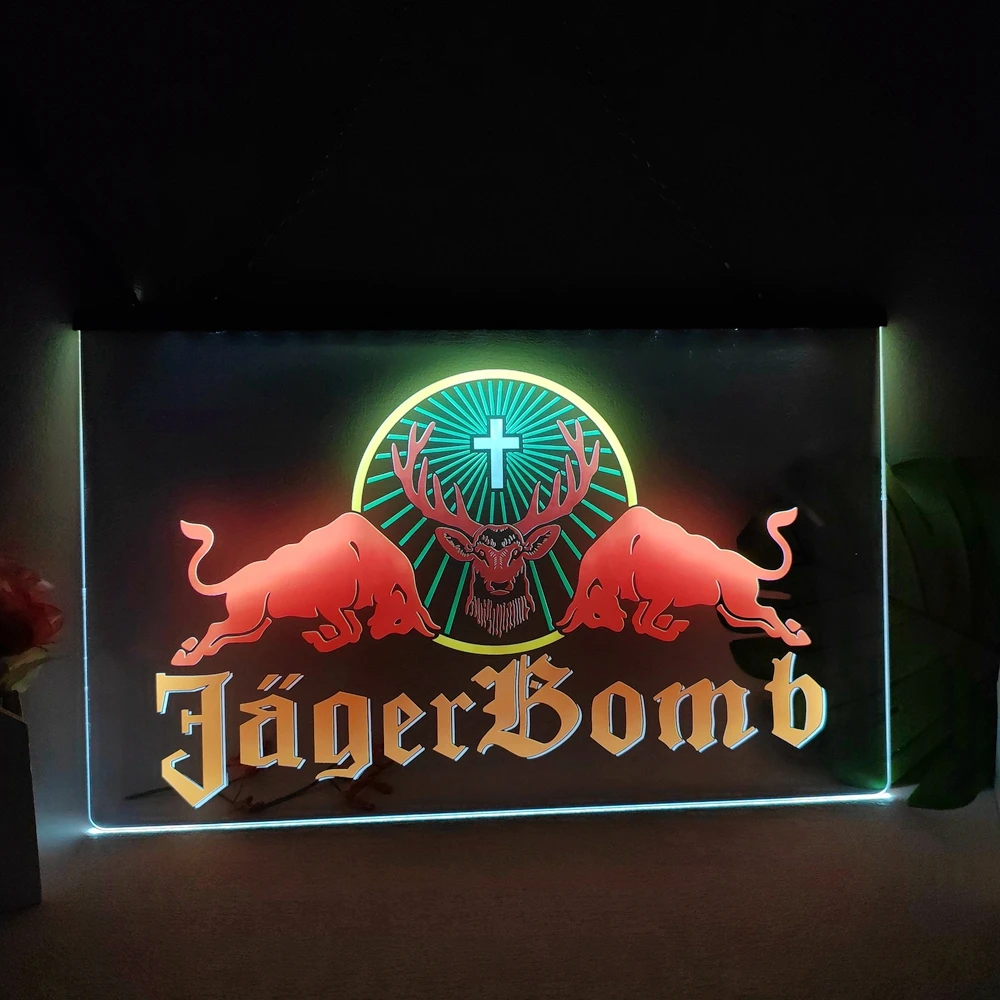 Jager Bomb Bull Wine Multicolour Luminous Sign with Neon Light Emitting Effect Home Decor Bedroom Wall