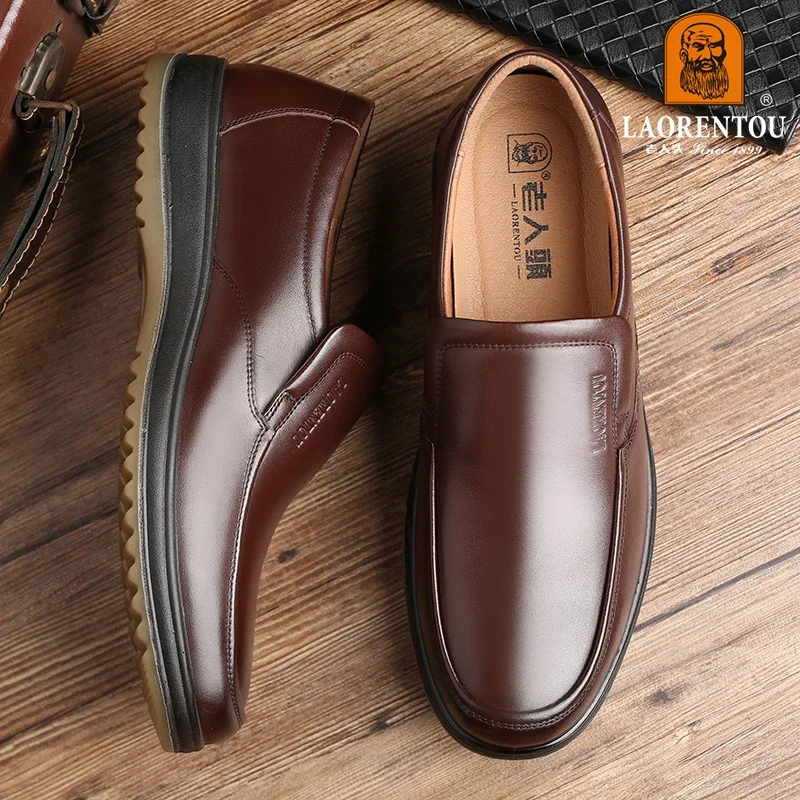 LAORENTOU genuine leather breathable business casual leather shoes with soft soles and cow tendon soles for anti slip