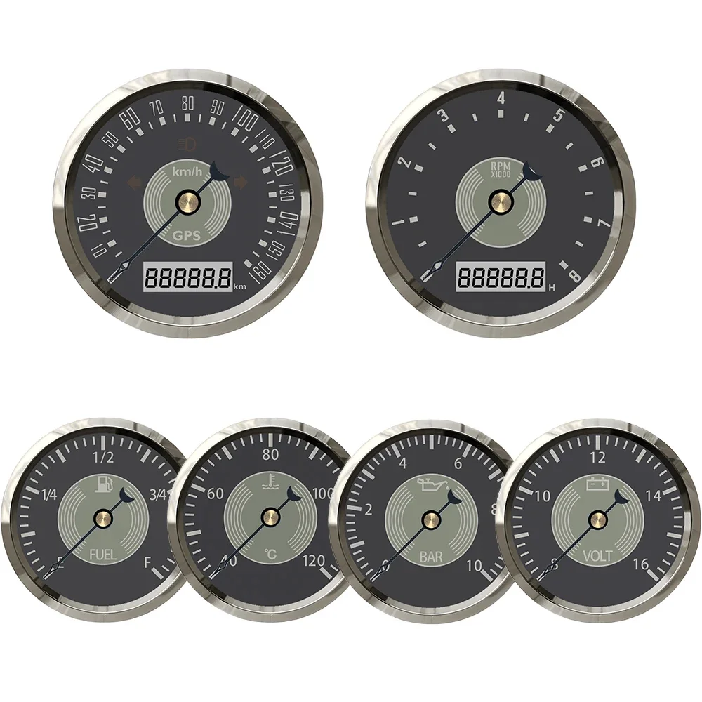 6 مقياس مجموعة 85 مللي متر نظام تحديد المواقع عداد السرعة مع مقياس سرعة الدوران 0-8000 دورة في الدقيقة مع 52 مللي متر مستوى الوقود درجة حرارة الماء ضغط الزيت الفولتميتر 12 فولت للسيارة #2