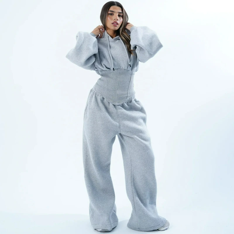 

Slimming Waist Drawstring Hooded Top Wide-leg Pants Two-piece Set for Women 2026 Autumn New Fashion Cross-border Women Clothing