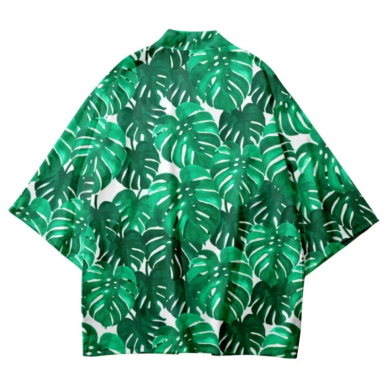 

Summer Green Leaves Tie Dye Printed Loose Japanese Streetwear Casual Women Men Kimono Beach Shorts Yukata Harajuku Cardigan