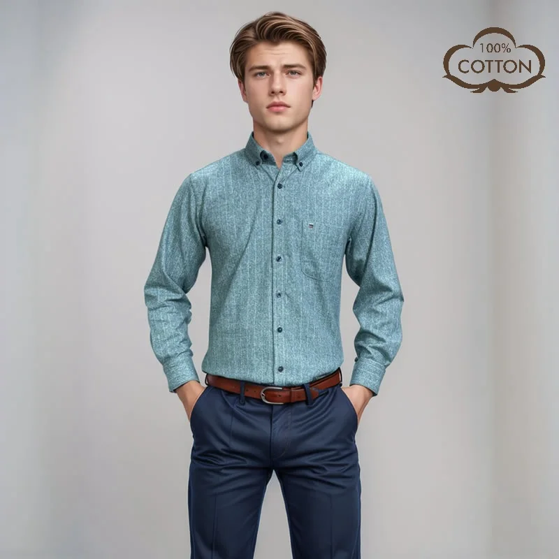 Camisa de franela de manga larga para hombre, camisa clásica, versátil, suave, transpirable, informal, de negocios, Social, S-7XL, 100% algodón